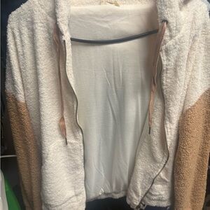 Cozy White and Tan Zip-Up Hoodie Large lil new without tags